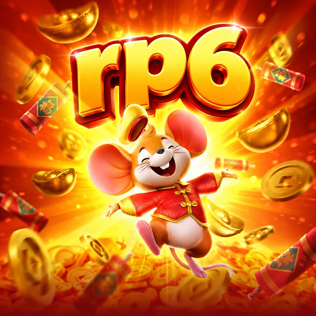 Ilustrasi Fortune Mouse dengan karakter tikus keberuntungan berbusana tradisional Tiongkok di atas tumpukan koin dan batangan emas